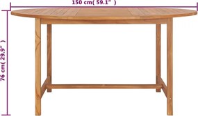 vidaXL Τραπέζι Κήπου 150 x 76 εκ. από Μασίφ Ξύλο Teak