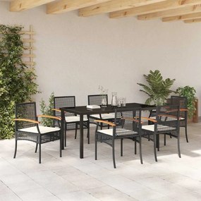 vidaXL Σέτ φαγητού για κήπο 7 τμχ. Μαύρο Ρατάν