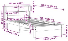 Κρεβάτι Βιβλιοθήκη Χωρίς Στρώμα 90x200 εκ Μασίφ Ξύλο Πεύκου - Καφέ