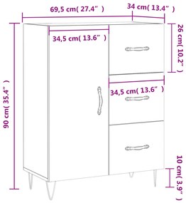 Ντουλάπι Γκρι Σκυροδέματος 69,5x34x90 εκ. Επεξεργασμένο Ξύλο - Γκρι