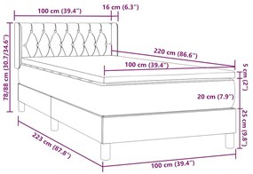 Box Spring Κρεβάτι με στρώμα Μαύρο 100x220 εκ. Βελούδινο - Μαύρο