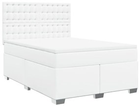 vidaXL Κρεβάτι Boxspring με Στρώμα Λευκό 160x200εκ.από Συνθετικό Δέρμα