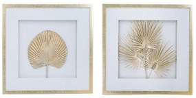 Artekko Botanicial Πίνακας με Φύλλα Ξύλο Γυαλί Χρυσό (56x3x56)cm Σετ/2 Artekko 83433-SA