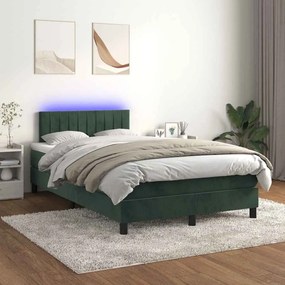 vidaXL Κρεβάτι Boxspring με Στρώμα & LED Σκ. Πράσινο 120x190εκ Βελούδο
