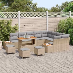 vidaXL Σετ Καναπέ Κήπου με μαξιλάρι 13 pcs Μπεζ Πολυ ράταν