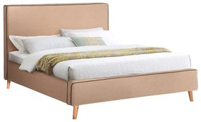 Κρεβάτι Indra HM662.02 Για Στρώμα 160x200cm Ρέλι Brown & Ύφασμα Beige Double Wood, Fabric