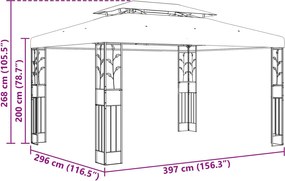 vidaXL Κιόσκι 3,97 x 2,96 x 2,68 μ Κόκκινο Πολυεστέρας και Χάλυβας