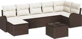 vidaXL Σετ Καναπέ Κήπου με μαξιλάρι 8 pcs Καφέ Πολυ ράταν