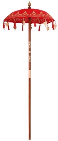 vidaXL Ομπρέλα με Βάση Κόκκινο, Καφέ 250 cm Βαμβάκι, Ξύλο