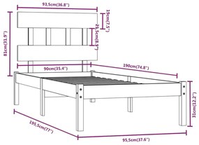 vidaXL Πλαίσιο Κρεβατιού 90 x 190 εκ. από Μασίφ Ξύλο Single