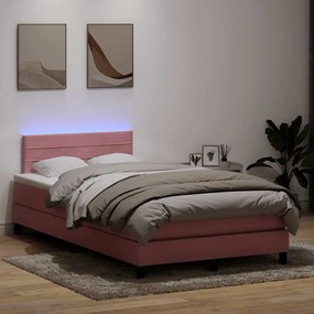 vidaXL Κρεβάτι Boxspring με Στρώμα &amp; LED Ροζ 120x210 εκ. Βελούδινο