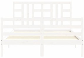 vidaXL Πλαίσιο Κρεβατιού με Κεφαλάρι Λευκό από Μασίφ Ξύλο Double