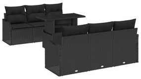 vidaXL 7 Τμήμα Σετ Καναπέ Κήπου με Μαξιλάρια Μαύρο Πολυ Ρατάν