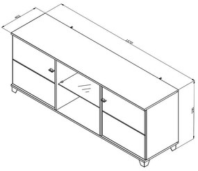 Έπιπλο TV Burgundy 160 3K2V Λευκό - Flagstaff Oak - Λευκό Γυαλιστερό 157x40x51 εκ. 157x40x51 εκ.