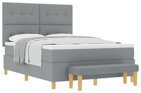 vidaXL Κρεβάτι Box Spring με στρώμα και πάγκο  Ανοιχτό Γκρι 140x190 εκ Υφάσμα