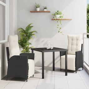 vidaXL Σέτ φαγητού για κήπο 3 pcs Μαύρο Πολυ ράταν