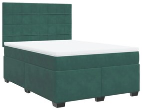 vidaXL Κρεβάτι Boxspring με Στρώμα Σκούρο Πράσινο 140x190εκ. Βελούδινο