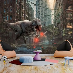 Αυτοκόλλητη φωτοταπετσαρία - Dinosaur in the City - 245x175