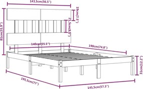 vidaXL Πλαίσιο Κρεβατιού 140 x 190 εκ. από Μασίφ Ξύλο