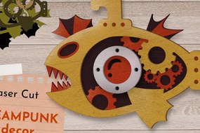 Σετ των 2 Intra απο ξύλο plywood 3mm-4mm πάχος 3D Layered Fish Sign, Steampunk Wall Art Δίασταση 40x40 cm INTRAFABR-59255223