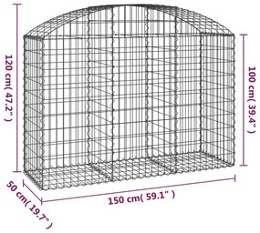 Συρματοκιβώτιο Τοξωτό 150x50x100/120εκ. από Γαλβανισμένο Χάλυβα - Ασήμι