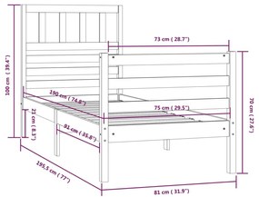 Πλαίσιο Κρεβατιού Λευκό 75x190 εκ. Μασίφ Ξύλο Small Single - Λευκό