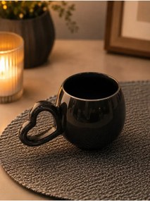 Ειδική κεραμική κούπα με καρδιά λαβή χειροποίητη Μαύρο 7.5x7.5 cm