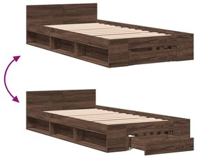vidaXL Πλαίσιο Κρεβατιού με Συρτάρια Καφέ δρυς 90x190 εκ. Επεξ. Ξύλο