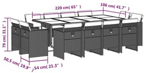 vidaXL Σετ Τραπεζαρίας Κήπου 13 τεμ. Μπεζ Συνθ. Ρατάν με Μαξιλάρια