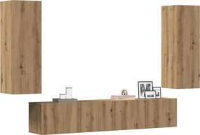 vidaXL 4 τεμαχίων σετ επίτοιχου ντουλαπιού τηλεόρασης Artisan Oak