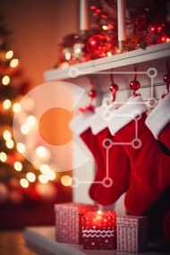 Intra Συλλεκτικό Ξύλινο Παζλ Plywood 4mm - Κόκκινες κάλτσες και δώρα σε μανδύα τζακιού Σε Ξύλινο Κουτί - Διαστάσεις: 10x10 cm – 25 κομμάτια