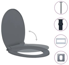 vidaXL Κάλυμμα Λεκάνης με Soft Close &amp; Quick Release Οβάλ Γκρι