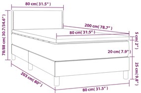 vidaXL Κρεβάτι Boxspring με Στρώμα Σκούρο Γκρι 80x200 εκ. Υφασμάτινο