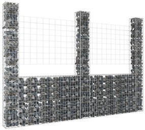 Συρματοκιβώτια σε U Σχήμα με 3 Στύλους 260x20x200 εκ Σιδερένιο - Ασήμι
