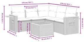 vidaXL Καναπές Κήπου 6 Τεμαχίων Μαύρο από Συνθετικό Ρατάν με Μαξιλάρια