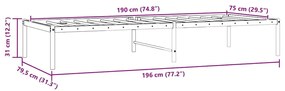 vidaXL Πλαίσιο Κρεβατιού Μαύρο 75 x 190 εκ. Μεταλλικό