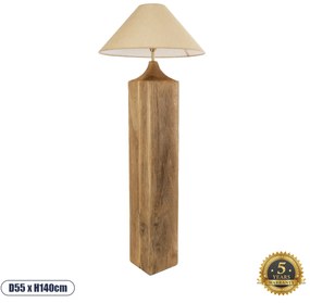 02314 GloboStar®  LAFRONTERA 02314 Boho Επιδαπέδιο Φωτιστικό Μονόφωτο 1 x E27 IP20 Καφέ Ξύλο με Μπεζ Ύφασμα - Μ55 x Π55 x Υ140cm
