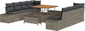 vidaXL Σετ Καναπέ Κήπου με μαξιλάρι 11 pcs Γκρι Πολυ ράταν