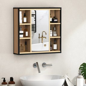 Ντουλάπι καθρέφτη μπάνιου 6 Ανοιχτά διαμερίσματα 3 επιπέδων Ράφι Επιτοίχια Δρυς