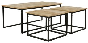 QUADRO COFFEE TABLE SET 3ΤΕΜ ΦΥΣΙΚΟ ROUGH ΜΑΥΡΟ 110x60xH45cm