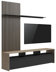 Σύνθετο σαλονιού Delfina  σε sonoma με μαύρη απόχρωση 190x40x199.5εκ