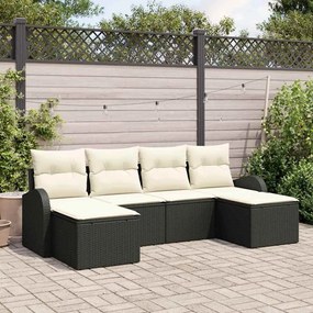 vidaXL Σετ Καναπέ Κήπου με μαξιλάρι 6 pcs Μαύρο Πολυ Ρατάν