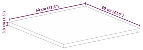 Επιφάνεια Τραπεζιού Τετράγωνη 60x60x3,8 εκ. Μασίφ Ξύλο Μάνγκο - Καφέ