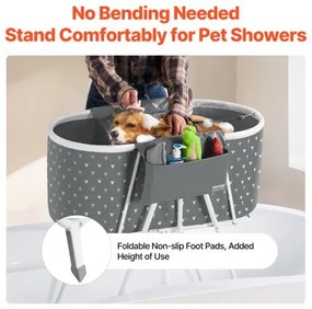 VEVOR Foldable Dog Bathtub Elevated Grey Shower Station for Small &amp; Medium Pets