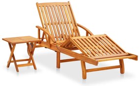 vidaXL Ξαπλώστρα Κήπου με Τραπεζάκι από Μασίφ Ξύλο Ακακίας &amp; Μαξιλάρι