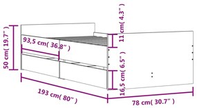 Πλαίσιο Κρεβατιού Με Συρτάρια Καφέ Δρυς 75x190 εκ Small Single - Καφέ