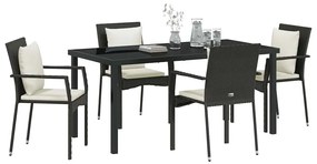 vidaXL Σέτ φαγητού για κήπο με μαξιλάρι 5 pcs Μαύρο Πολυ ράταν