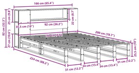 Κρεβάτι Βιβλιοθήκη Χωρίς Στρώμα 160x200 εκ Μασίφ Πεύκο - Λευκό