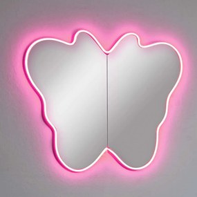 Καθρέπτης Τοίχου Με Φως Led Butterfly Unbreakable 782MRL1123 57x50cm Clear-Pink Hanah Home Mdf,Ακρυλικό