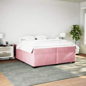 vidaXL Κρεβάτι Boxspring με Στρώμα Ροζ 200x200 εκ. Βελούδινο